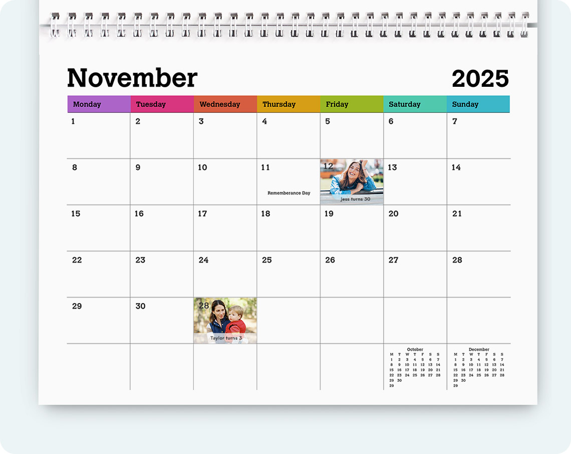 calendar grids, personalised calendar, photo calendar, customised calendar, make your own calendar