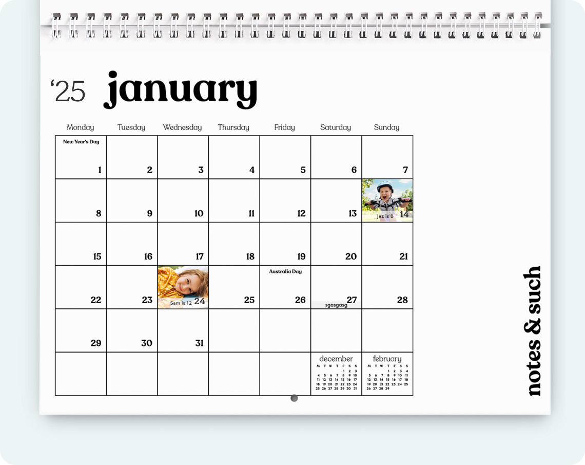 calendar grids, personalised calendar, photo calendar, customised calendar, make your own calendar