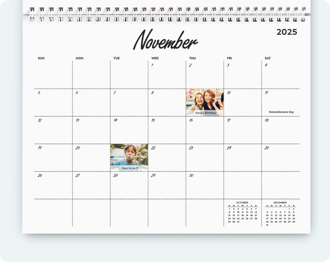 calendar grids, personalised calendar, photo calendar, customised calendar, make your own calendar