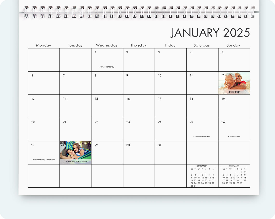 calendar grids, personalised calendar, photo calendar, customised calendar, make your own calendar