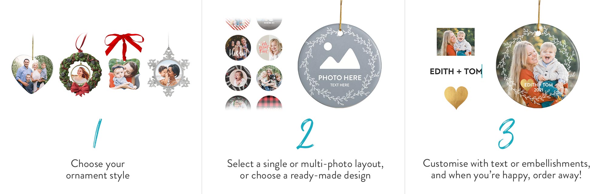 christmas decorations, christmas ornaments, personalised christmas ornaments, personalised decorations, personalised ornaments