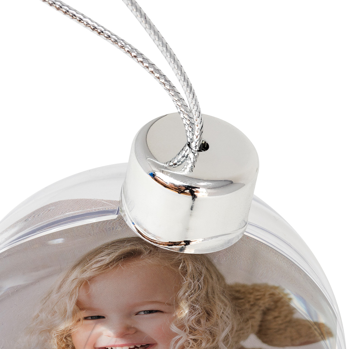Boule De Noël Personnalisable 2025 Avec Photo - Acrylique 8 Cm, Double Face, Fil Argenté Pour Sapin