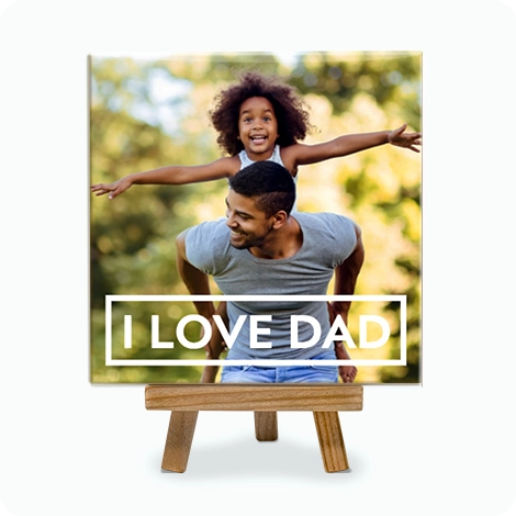Photo tile with father and two children