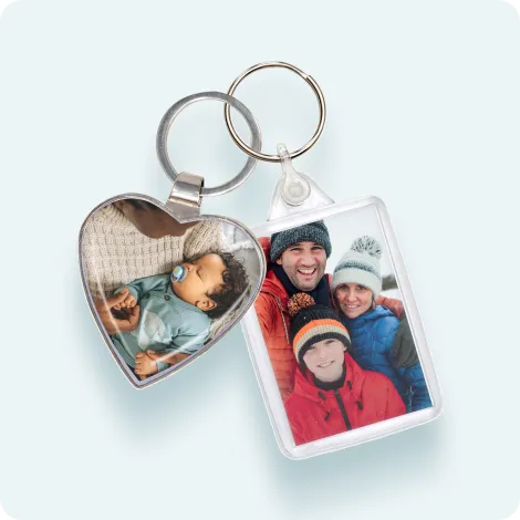 Two keyrings with christmas themed images