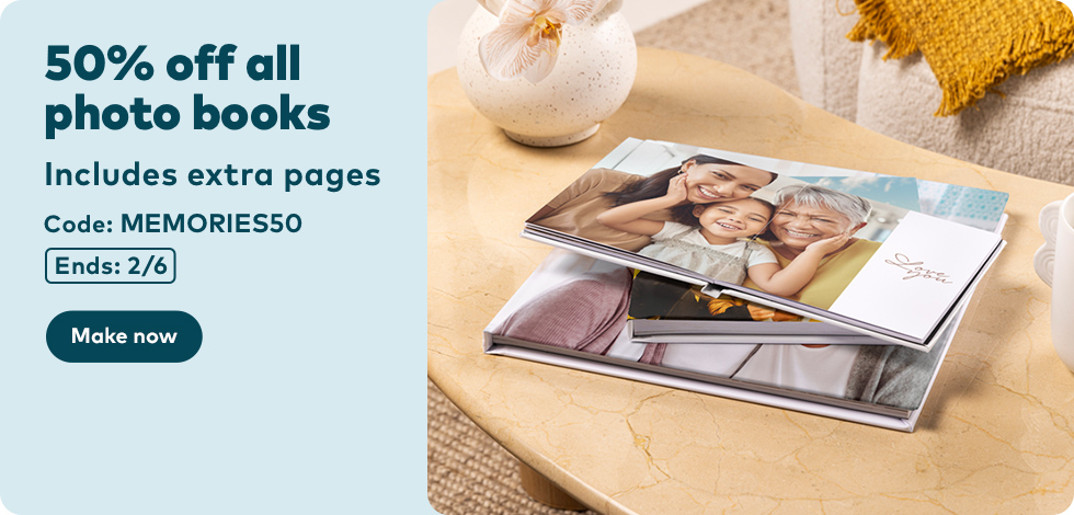50% off all Photo Books (Including extra pages)