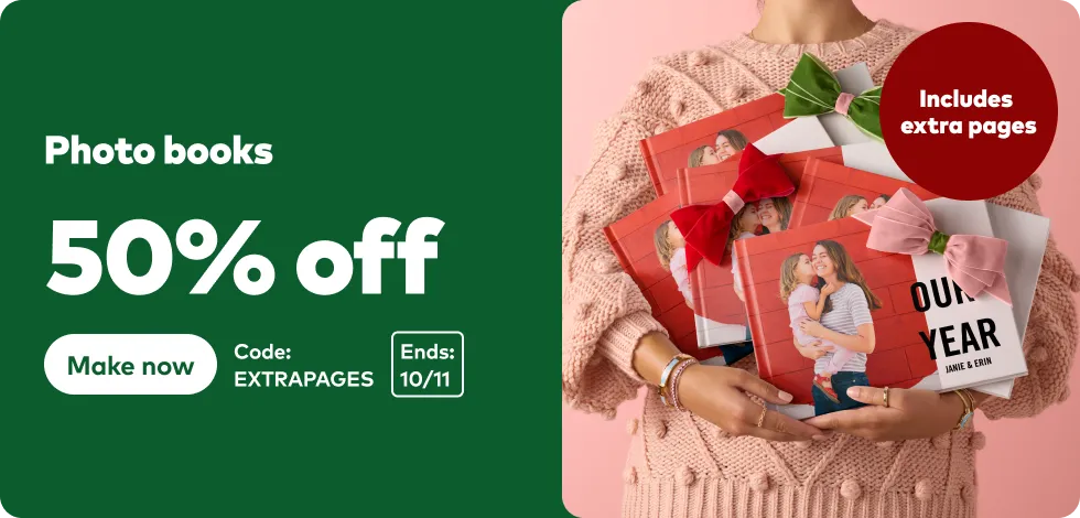 50% off all Photo Books (includes extra pages)