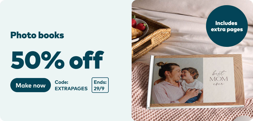 50% off all Photo Books (includes extra pages)
