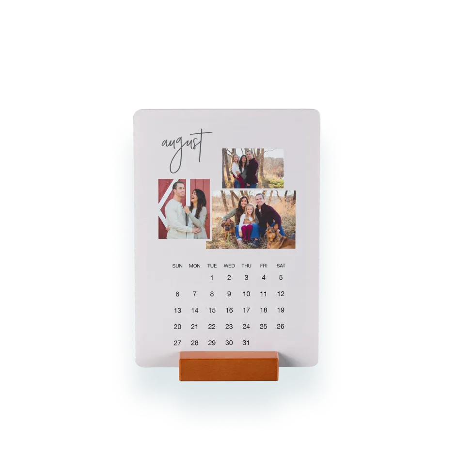 Wood block desk calendar