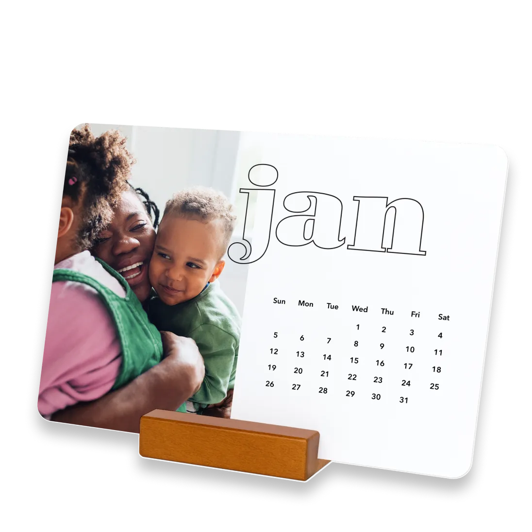 Wood block desk calendar