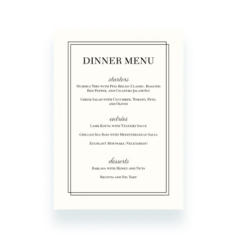 5x7 Menu and Program Cards